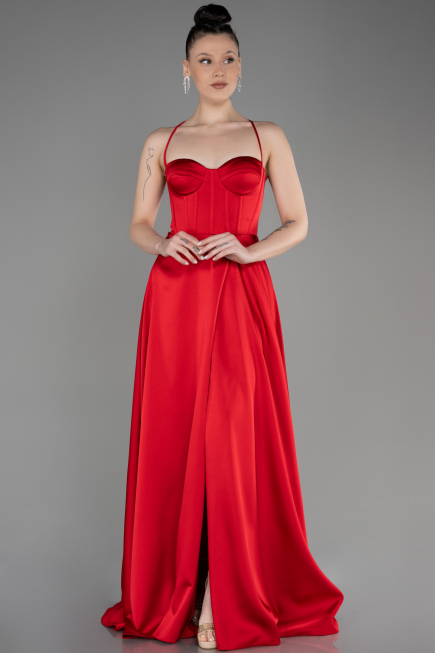 Abschlusskleid Lang Satin Rot ABU3809
