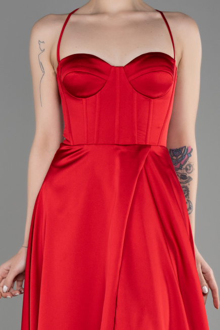 Abschlusskleid Lang Satin Rot ABU3809