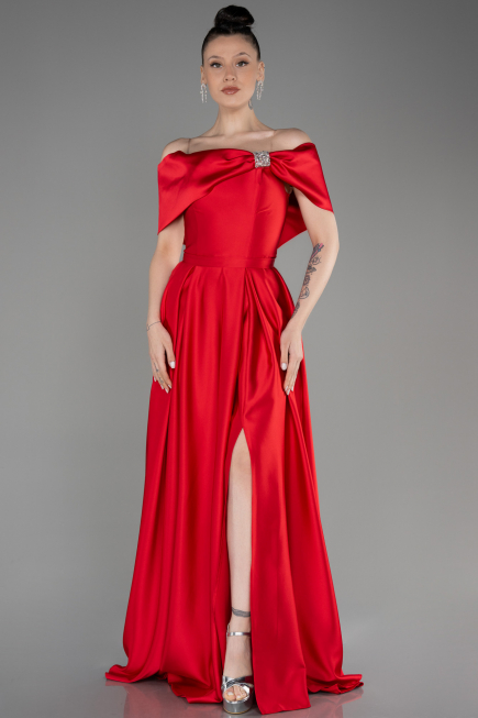 Abschlusskleid Lang Satin Rot ABU3788