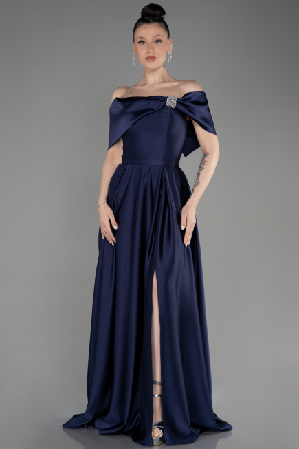 Abschlusskleid Lang Satin Marineblau ABU3788