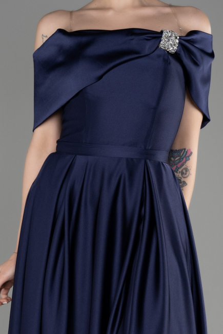 Abschlusskleid Lang Satin Marineblau ABU3788