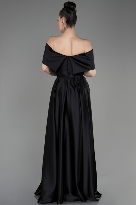 Abschlusskleid Lang Satin Schwarz ABU3788