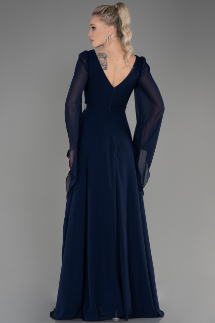 Abendkleid Lang Chiffon Marineblau ABU3541