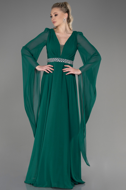 Abendkleid Lang Chiffon Smaragdgrün ABU3541