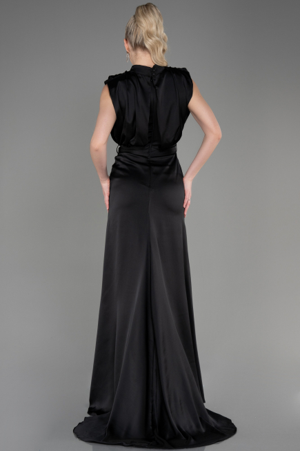 Schwarz Abendkleid Satin Lang ABU2133