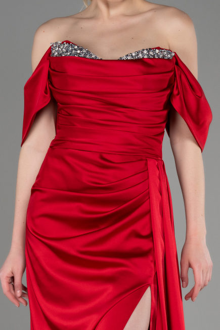 Rot Abendkleid Satin Lang ABU2661