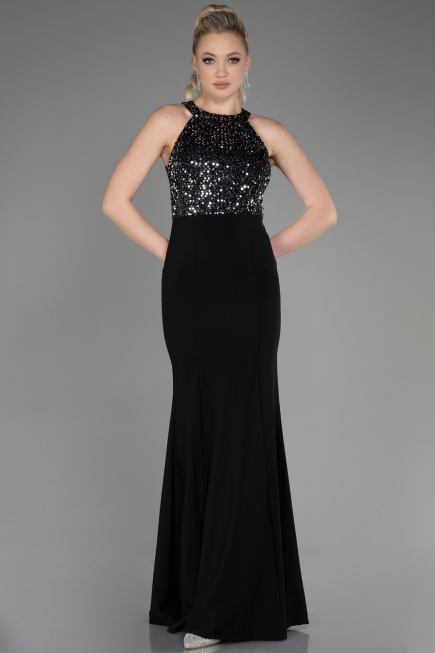 Abendkleid im Meerjungfrau-Stil Lang Schwarz-Silber ABU608