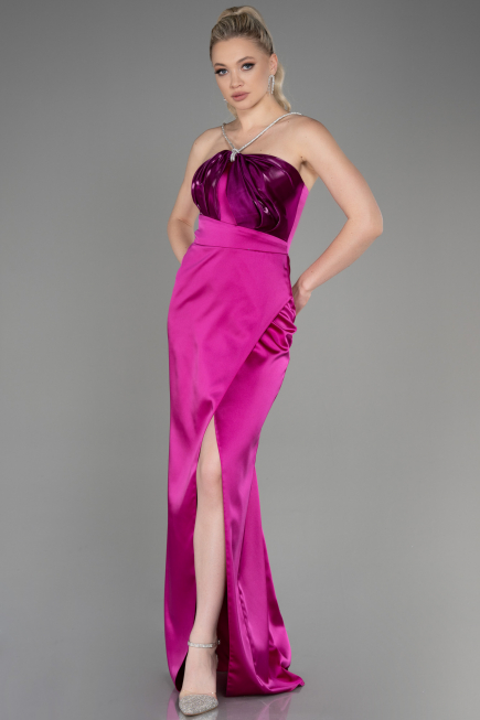 Abschlusskleid Lang Satin Fuchsie ABU3525