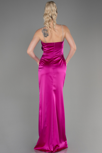 Abschlusskleid Lang Satin Fuchsie ABU3525