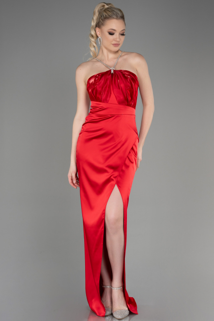 Abschlusskleid Lang Satin Rot ABU3525