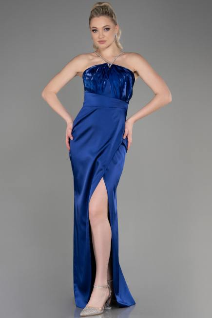 Abschlusskleid Lang Satin Marineblau ABU3525