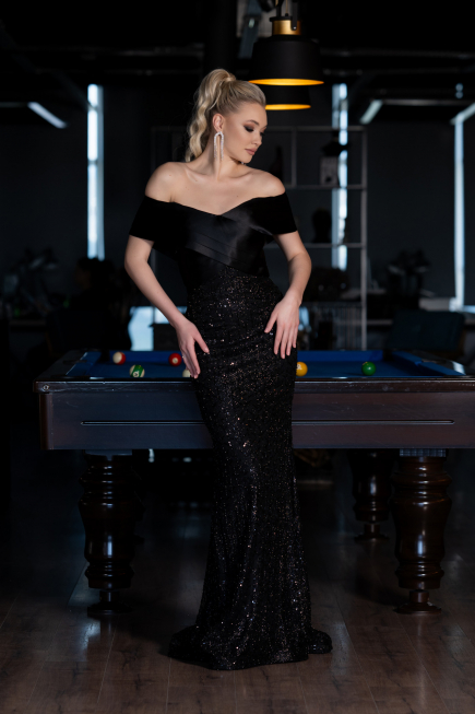 Abendkleid im Meerjungfrau-Stil Lang Schwarz ABU3770