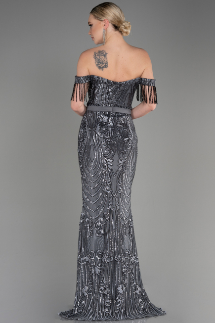 Abendkleid im Meerjungfrau-Stil Lang Anthrazit ABU3783