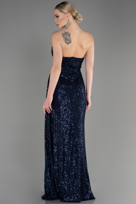 Abendkleid Lang Schuppig Marineblau ABU3134