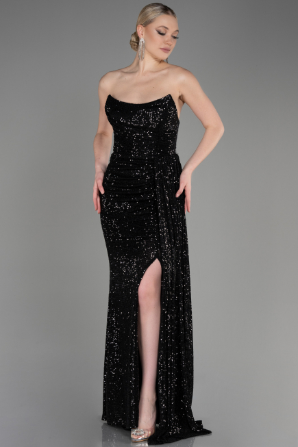 Abendkleid Lang Schuppig Schwarz ABU3134