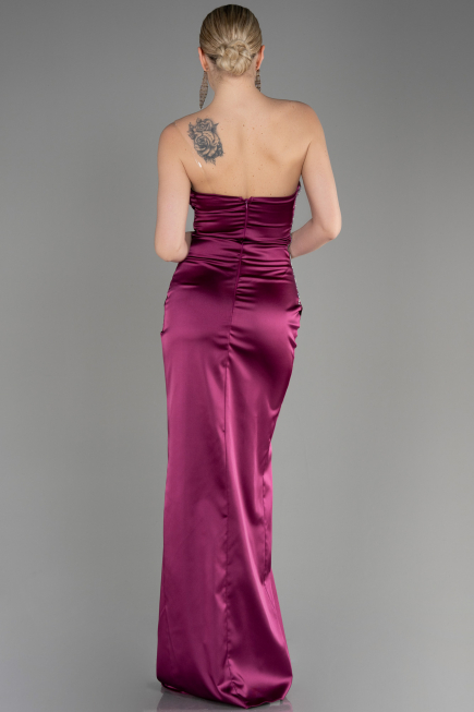 Abendkleid Lang Satin Pflaume ABU3825