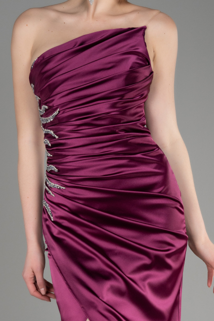 Abendkleid Lang Satin Pflaume ABU3825