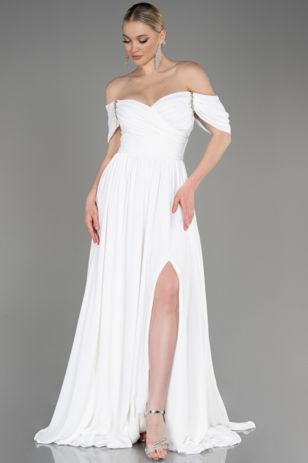 Abendkleid Lang Chiffon Weiß ABU3827