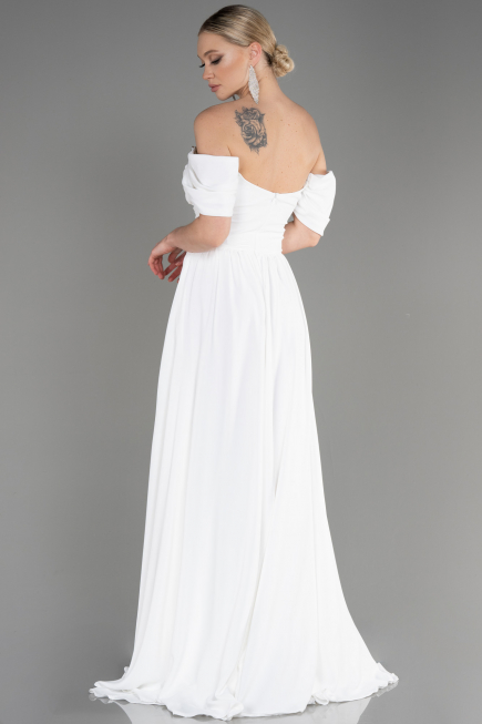 Abendkleid Lang Chiffon Weiß ABU3827