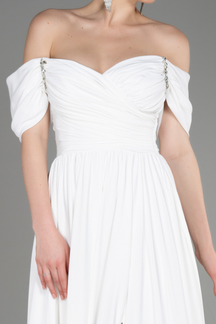 Abendkleid Lang Chiffon Weiß ABU3827