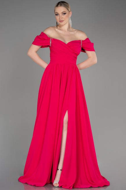 Abendkleid Lang Chiffon Fuchsie ABU3827