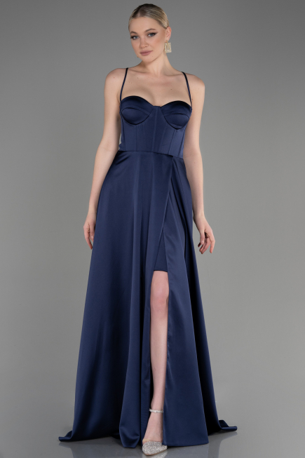 Abschlusskleid Lang Satin Marineblau ABU3809