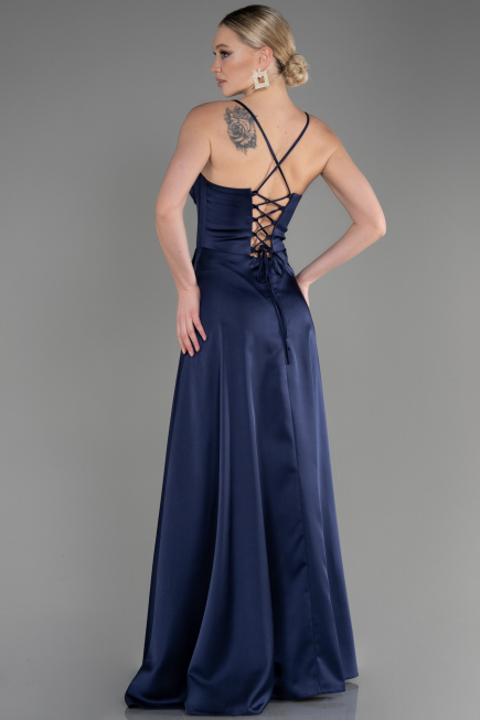 Abschlusskleid Lang Satin Marineblau ABU3809