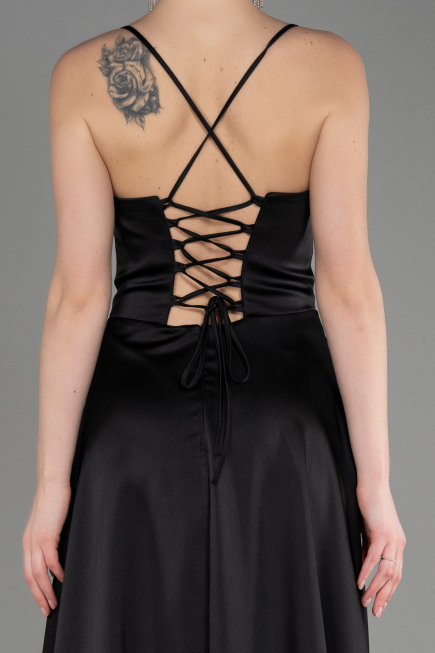 Abschlusskleid Lang Satin Schwarz ABU3809