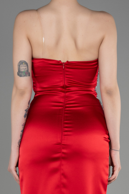 Abendkleid Lang Satin Rot ABU3825