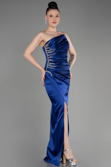 Abendkleid Lang Satin Marineblau ABU3825