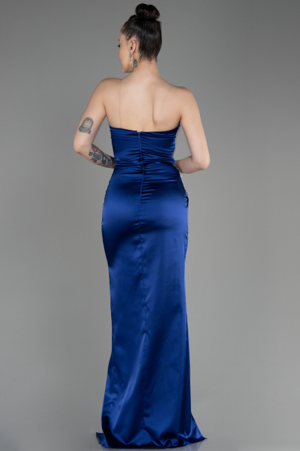 Abendkleid Lang Satin Marineblau ABU3825