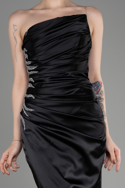 Abendkleid Lang Satin Schwarz ABU3825