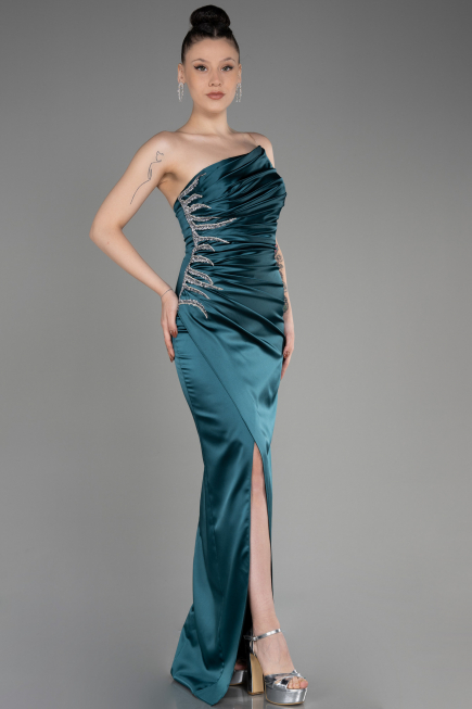 Abendkleid Lang Satin Smaragdgrün ABU3825