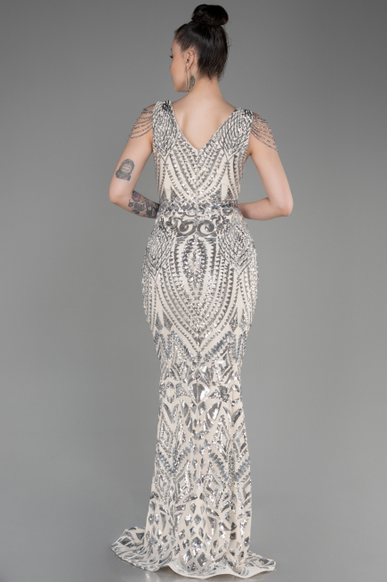 Abendkleid im Meerjungfrau-Stil Lang Schuppig Nerzbraun ABU3842