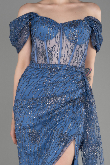 Grau-Indigo Abendkleid Lang ABU2706