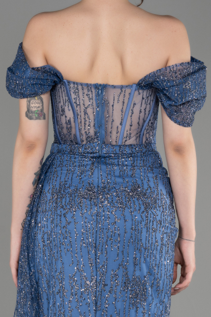 Grau-Indigo Abendkleid Lang ABU2706