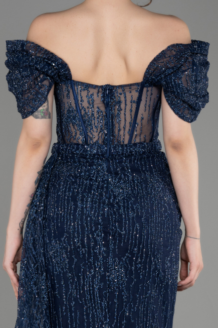 Marineblau Abendkleid Lang ABU2706
