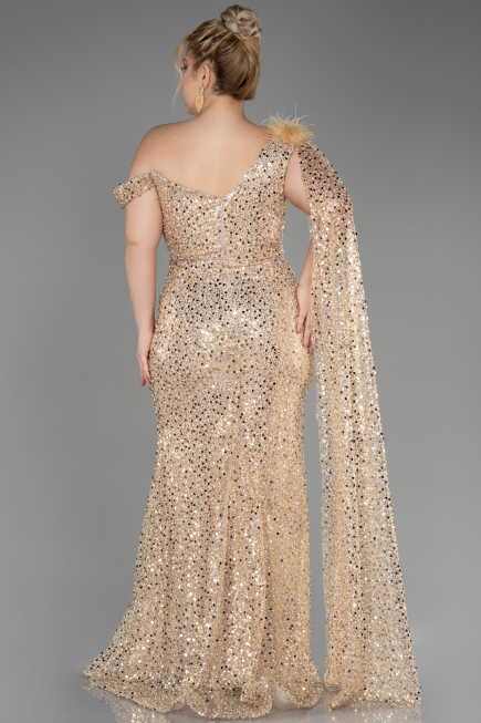 Abendkleid Lang Schuppig Gold ABU3857