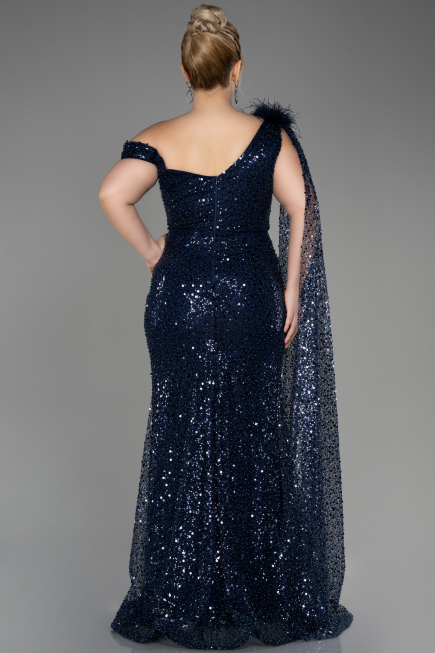 Abendkleid Lang Schuppig Marineblau ABU3857