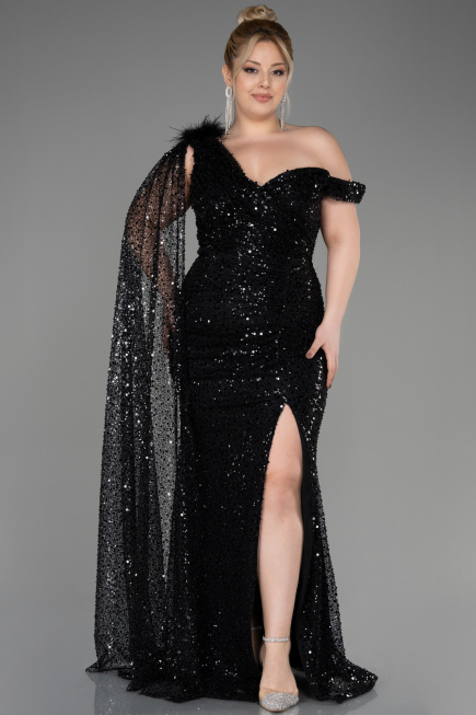Abendkleid Lang Schuppig Schwarz ABU3857
