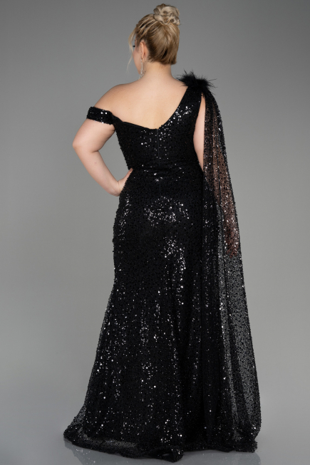 Abendkleid Lang Schuppig Schwarz ABU3857