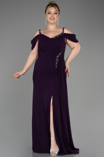 Abendkleid in Übergröße Lang Chiffon Violett dunkel ABU3742