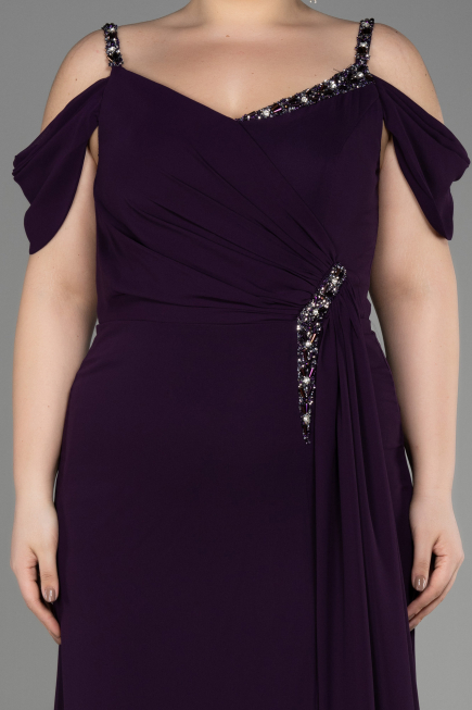 Abendkleid in Übergröße Lang Chiffon Violett dunkel ABU3742