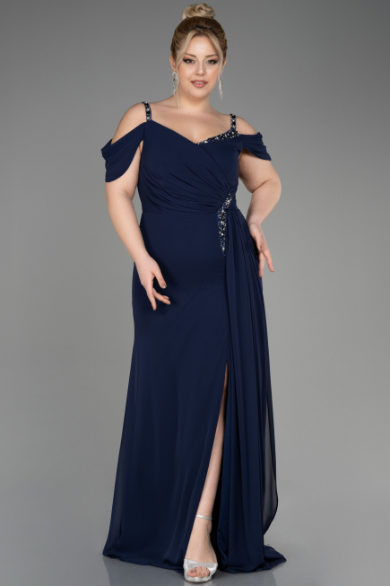 Abendkleid in Übergröße Lang Chiffon Marineblau ABU3742