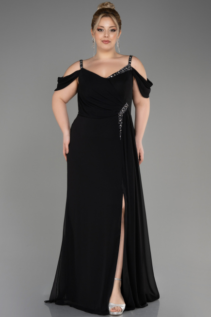 Abendkleid in Übergröße Lang Chiffon Schwarz ABU3742
