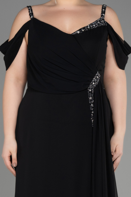 Abendkleid in Übergröße Lang Chiffon Schwarz ABU3742