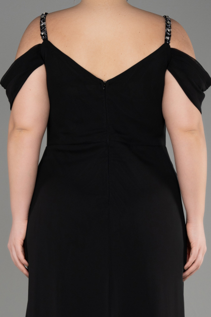 Abendkleid in Übergröße Lang Chiffon Schwarz ABU3742