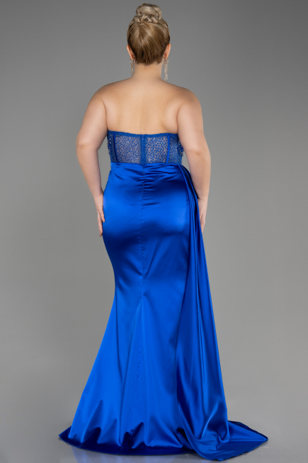 Abschlusskleid In Übergröße Lang Satin Sächsischblau ABU3855