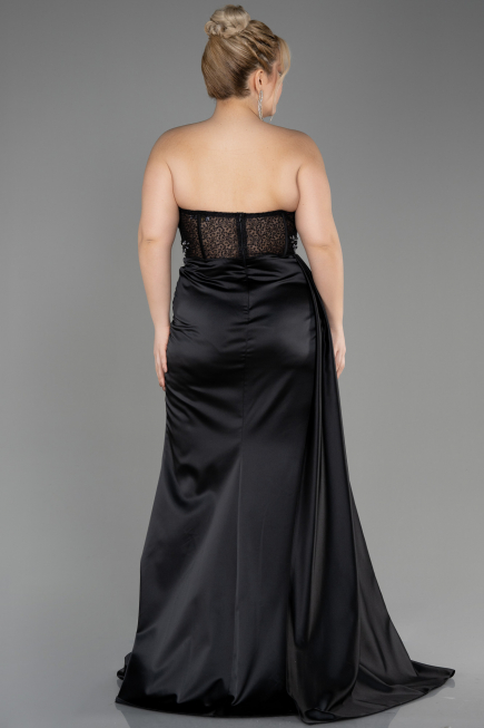 Abschlusskleid In Übergröße Lang Satin Schwarz ABU3855