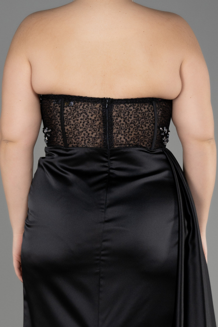 Abschlusskleid In Übergröße Lang Satin Schwarz ABU3855